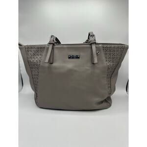 Jessica Simpson Beige Tote Bag Double Zip Compartments Shoulder Straps Good Used